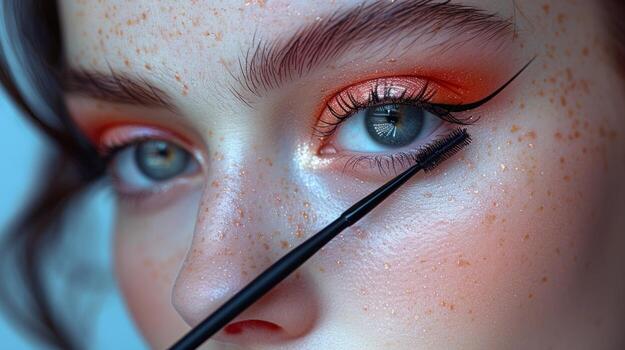 A female model with professional makeup on empty isolated background photo