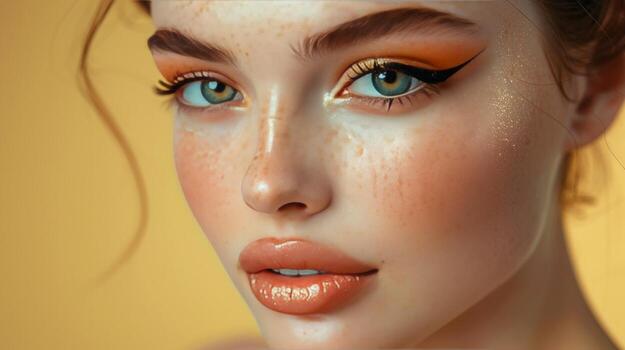 A female model with professional makeup on empty isolated background photo