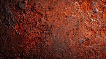 Textured surface of oxidized iron with deep red and brown rust ideal for grunge backgrounds photo
