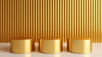 3D podium on a brushed brass background warm golden tones with fine linear texture photo