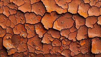 Heavily rusted iron surface with flaky texture and varied rust hues isolated on gradient background photo