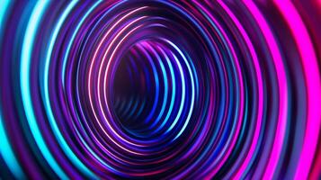 Neon lines forming a spiral on a dark background purple and blue spotlights adding depth and dimension photo