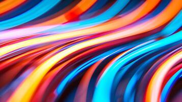 Close up of neon lines forming abstract shapes on a dark background blue and orange spotlights adding contrast photo