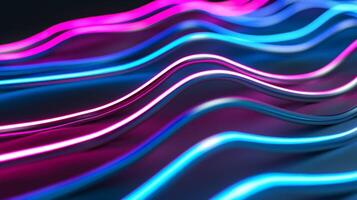 Abstract neon lines forming waves on a dark background cyan and magenta spotlights accentuating the curves photo