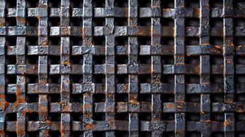 Metal background with a grid pattern and rust spots industrial style dark gray and brown tones photo