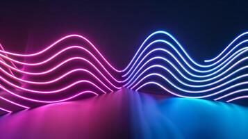 Abstract neon lines forming waves on a dark background cyan and magenta spotlights accentuating the curves photo