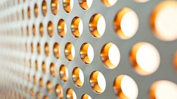 Abstract wall with circular light patterns innovative architecture white and bronze tones photo