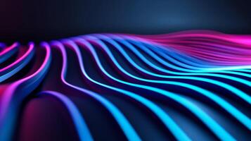 Abstract neon lines forming waves on a dark background cyan and magenta spotlights accentuating the curves photo