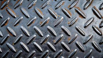 Textured metal background with diamond plate pattern rugged and industrial look silver and dark gray tones photo