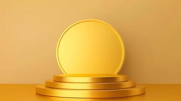 3D podium on a gold background luxurious and radiant with a smooth glossy finish photo