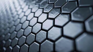 Textured metal background with hexagonal pattern and reflective surface modern industrial look silver and dark gray tones photo