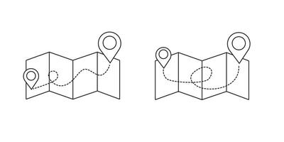 Map with pin.direction pointer on folded city map, gps navigation and travel location position search sticker vector