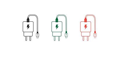 Mobile phone charger. Round icon with three color vector