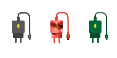 Mobile phone charger. Round icon with three color vector