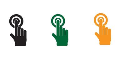 Click with hand cursor. Icon sticker on white background vector