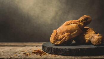 Copy Space image of Classic Southern Fried Chicken on dark background. photo