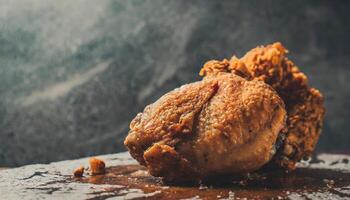 Copy Space image of Classic Southern Fried Chicken on dark background. photo