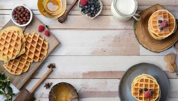 Copy Space image of waffles made from pumpkin puree, eggs and flour, with the addition of cinnamon, cloves. photo