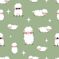 Cute sheep seamless pattern on green background for textile, fabric, apparel, wrapping, paper, stationery, nursery vector