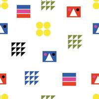 Abstract seamles pattern with bauhaus elements geometric shapes on white background. Modern style with squares, line, triangle. Perfect for fabric, textile, paper, wallpaper, wrapping or greeting card vector