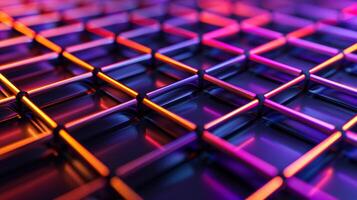 Neon lines forming a lattice on a dark background orange and purple spotlights emphasizing the structure photo