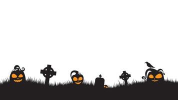 silhouette halloween template background with copy space for text. black halloween background with pumpkin and graveyard vector