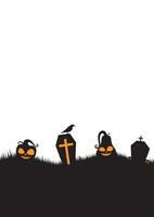 silhouette halloween template background with copy space for text. black halloween background with pumpkin and graveyard vector
