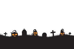 silhouette halloween template background with copy space for text. black halloween background with pumpkin and graveyard vector
