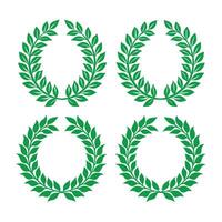 A Set of Green Round Leafy Laurel Wreaths vector