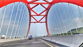 Batang, Indonesia on March 8 2023. The Kalikuto Bridge is the new icon of the Semarang Batang Toll Road. T photo