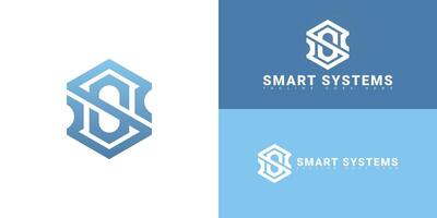 Abstract hexagon initial letter S or SS in blue color isolated on multiple background colors. The logo is suitable for home appliances technology logo design inspiration templates. vector