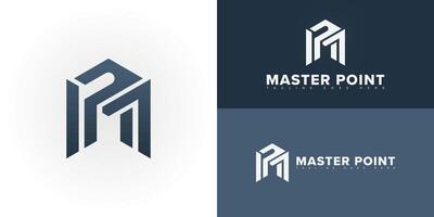 Abstract hexagon initial letter MP or PM in grey color isolated on multiple background colors. The logo is suitable for training coaching and event company logo design inspiration templates. vector