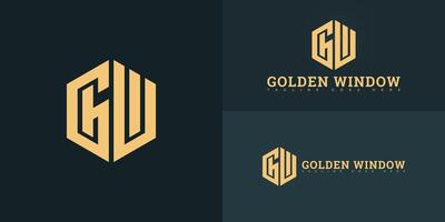 Abstract hexagon initial letter GW or WG in gold color isolated on multiple background colors. The logo is suitable for real estate company logo design inspiration templates. vector