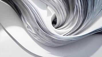 Abstract swirling metallic and white patterns forming a dynamic shape on a light background. Concept of fluid motion and modern design video