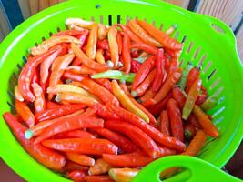 photo of red cayenne pepper in a basket
