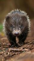 A small echidna with sharp claws explores the forest floor photo
