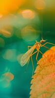 Mosquito on leaf, vibrant colors photo