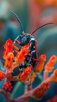 Close-up of a beetle on flowers photo