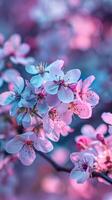 Soft, pastel blossoms in shades of pink and blue photo