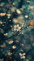 White blossoms bloom on a dark branch photo