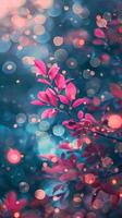 Pink leaves shine brightly against a backdrop of vibrant bokeh photo