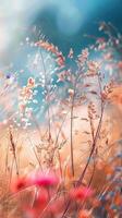 Wildflowers swaying in the gentle breeze with a soft, ethereal glow photo