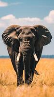 An elephant walks through tall grass in the African savanna photo