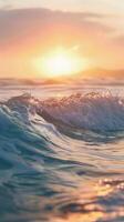 Ocean wave crests with a golden sunset reflection photo