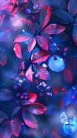 Vibrant purple and pink leaves illuminated by glowing orbs photo