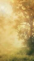 Sunlight bathes trees in a hazy, golden glow photo