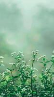 White flowers bloom in a field of green photo