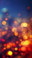 Blurry bokeh lights in red, orange, and yellow photo