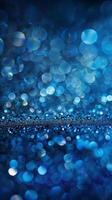 Abstract blue bokeh lights create a festive backdrop photo