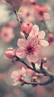 A close-up of delicate pink blossoms blooming on a tree branch photo